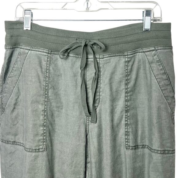 Level 99 Women's Linen Blend Pull-On Drawstring Army Green Joggers Pants Sz M - Picture 3 of 13